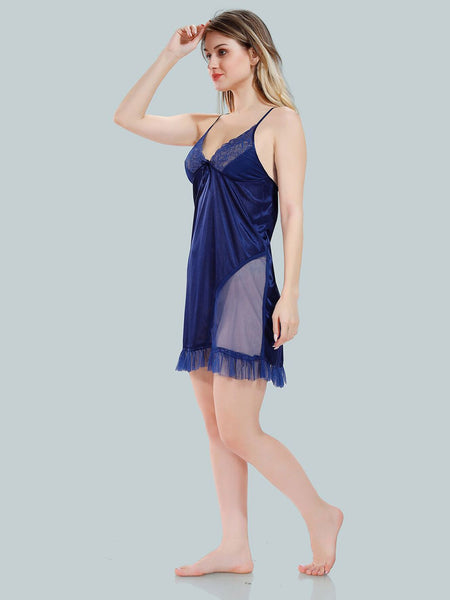 Be You Solid Lace Details Satin Nighty with Robe