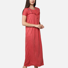 Be You Women Red Embroidered Maxi Maternity Nightdress