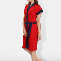 Be You Red Solid Cotton Drawstring Knee Length Bath Robe-L/XL