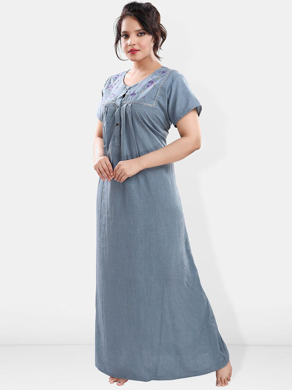Be You Floral Embroidered V-Neck Short Sleeve Maxi Nightdress