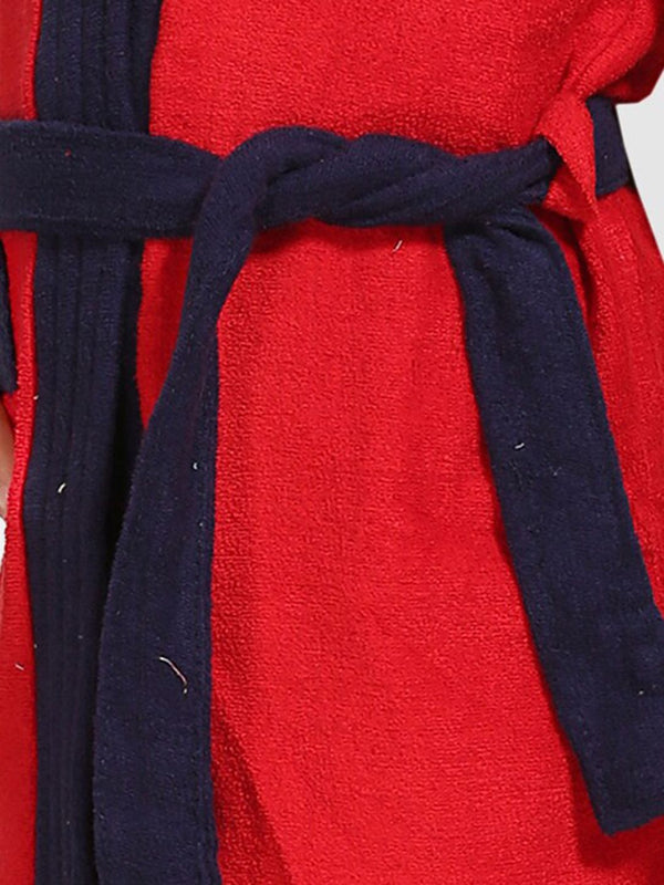 Be You Two Tone Red Solid Cotton Drawstring Knee Length Bath Robe