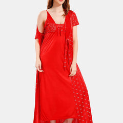 Be You V Neck Lace Satin Maxi Nightdress With Robe