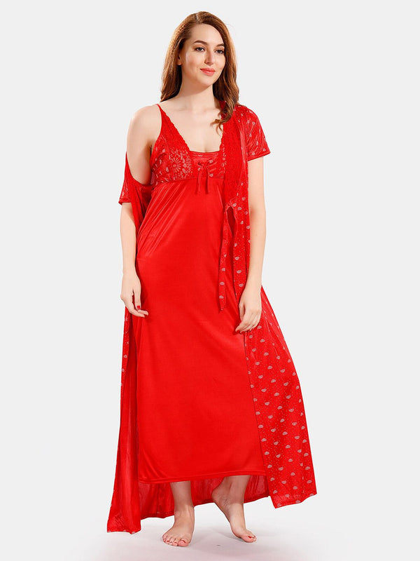 Be You V Neck Lace Satin Maxi Nightdress With Robe