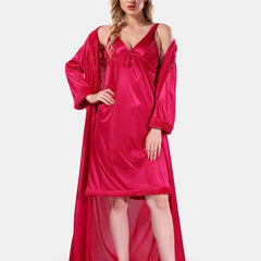 Be You V-Neck Long Sleevs Satin Maxi Nightdress With Robe