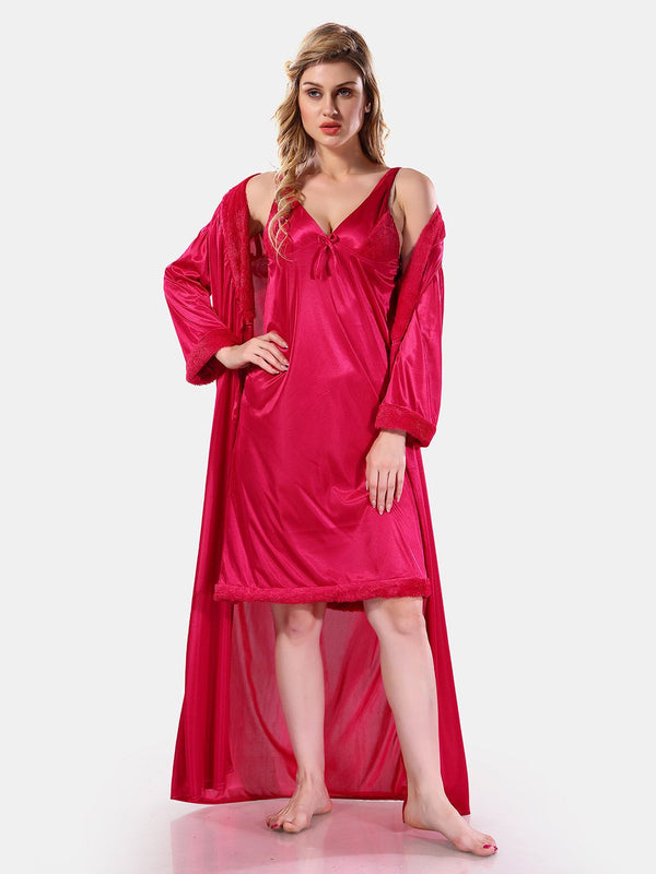 Be You V-Neck Long Sleevs Satin Maxi Nightdress With Robe