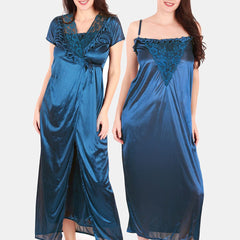 Be You Floral Lace Shoulder Straps Satin Maxi Nightdress With Robe