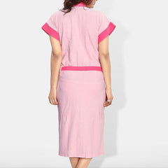 Be You Pink Solid Cotton Drawstring Knee Length Bath Robe-L/XL