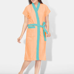 Be You Two-Tone Peach Solid Cotton Drawstring Knee Length Bath Robe-L/XL