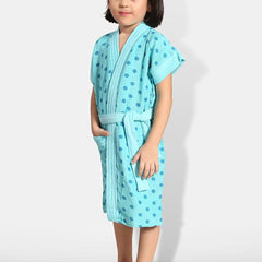 Be You Blue Polka Dots Cotton Drawstring Knee Length Bath Robe