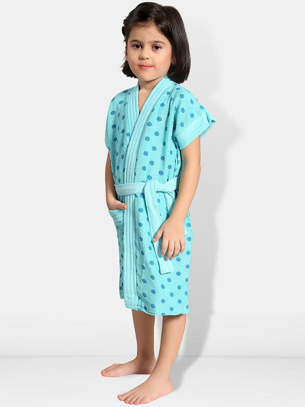 Be You Blue Polka Dots Cotton Drawstring Knee Length Bath Robe