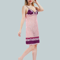 Be You Solid Lace Details Satin Nighty with Robe