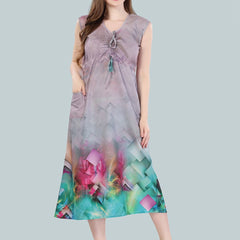 Be You Women Grey & Green Printed Nightdress