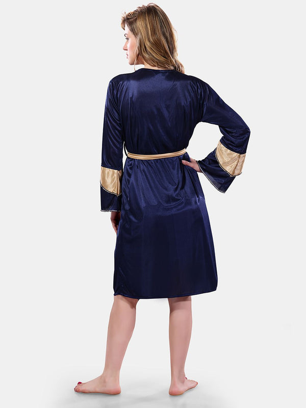 Be You Solid Lace Details Satin Nighty with Robe