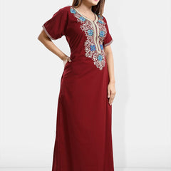 Be You Ethnic Motifs Embroidered Maxi Nightdress
