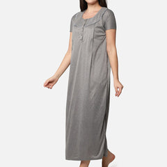 Be You Women Grey Printed Maxi Maternity Nightdress