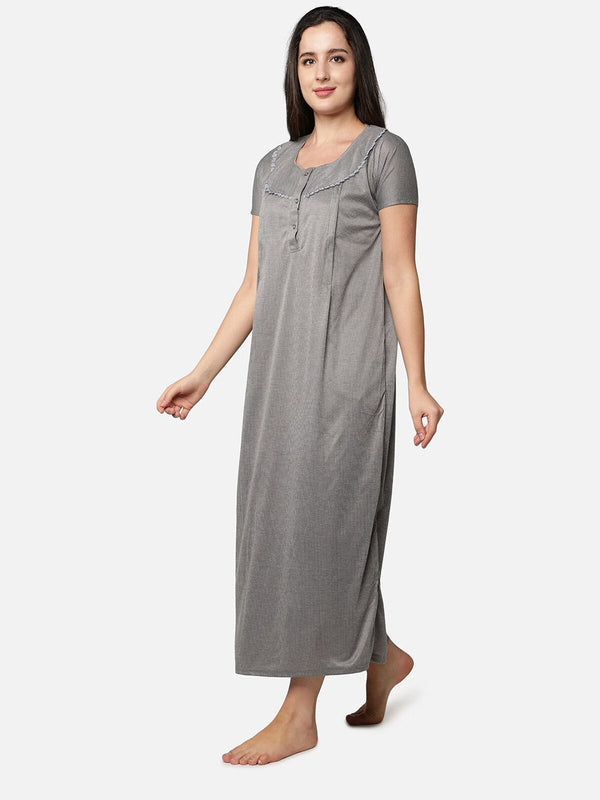 Be You Women Grey Printed Maxi Maternity Nightdress