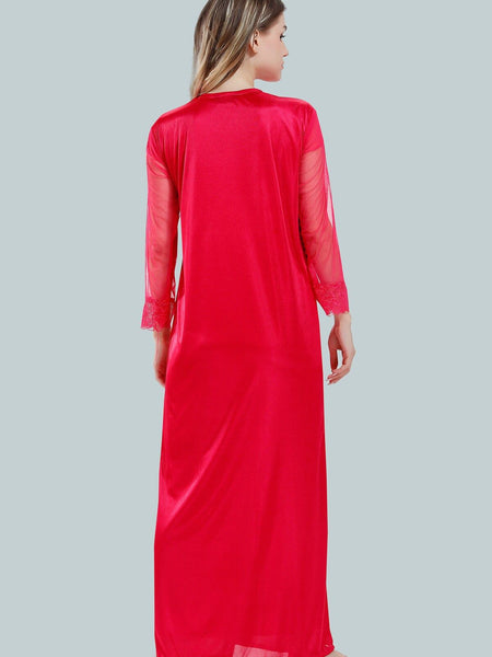Be You Square Neck Lace Up Details Satin Maxi Nightdress With Robe