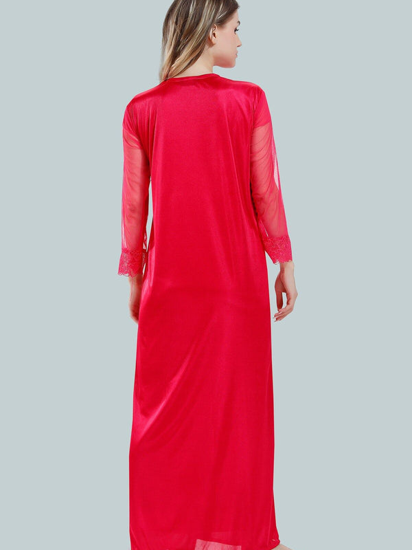 Be You Square Neck Lace Up Details Satin Maxi Nightdress With Robe