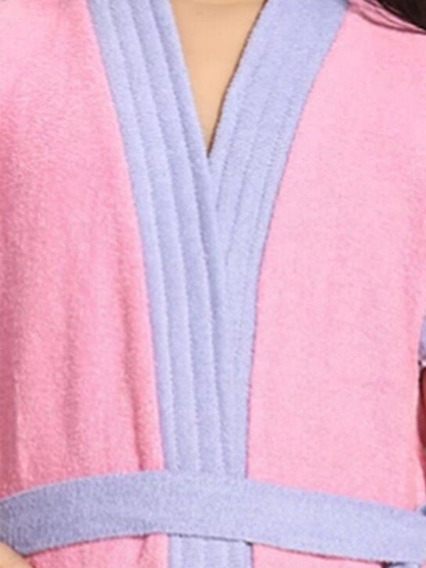 Be You Two-Tone Pink Solid Cotton Drawstring Knee Length Bath Robe