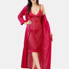 Be You Shoulder Strap Net Maxi Nightdress With Satin Robe