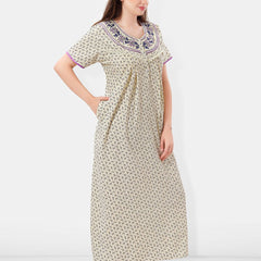 Be You Floral Printed Embroidered Maxi Nightdress
