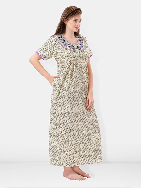 Be You Floral Printed Embroidered Maxi Nightdress