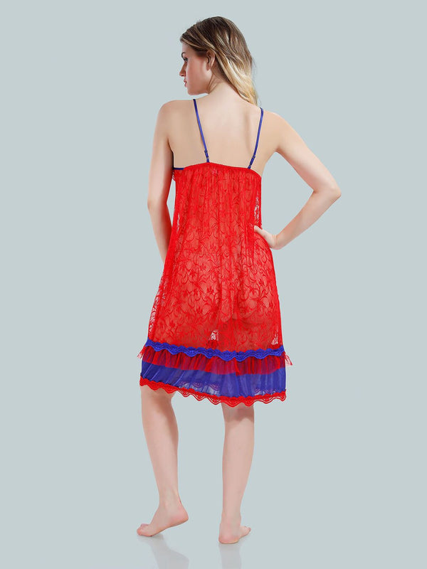 Be You Solid Lace Details Satin Nighty with Robe