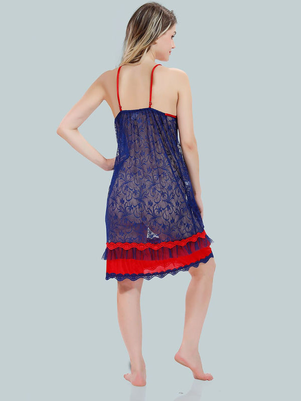 Be You Solid Lace Details Satin Nighty with Robe