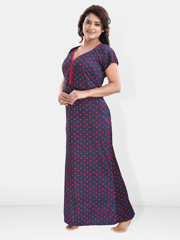 Be You Polka Dot Printed V-Neck Satin Maxi Nightdress