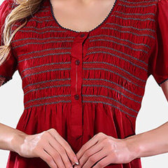 Be You Maroon Round Neck Maxi Nightdress