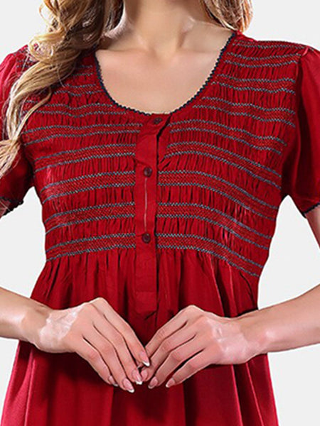 Be You Maroon Round Neck Maxi Nightdress