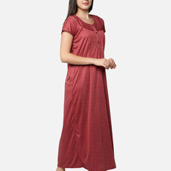 Be You Women Maroon Printed Maxi Maternity Nightdress