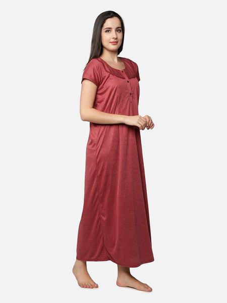 Be You Women Maroon Printed Maxi Maternity Nightdress