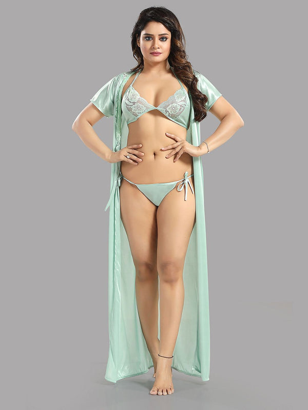 Be You Green Satin Maxi Shoulder Straps Nightdress