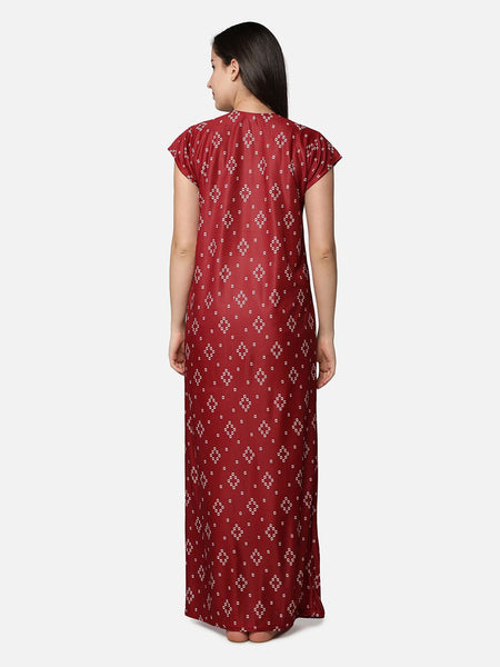 Be You Women Maroon Printed Maternity Maxi Nightdress