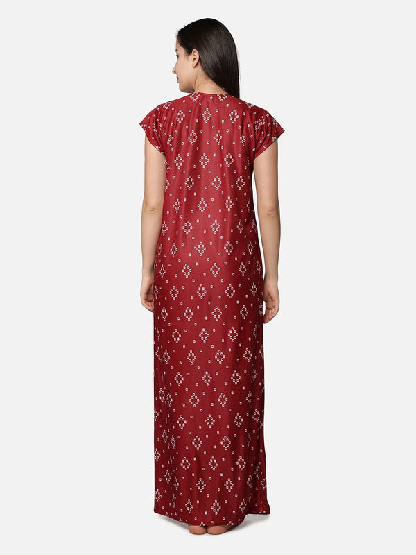 Be You Women Maroon Printed Maternity Maxi Nightdress