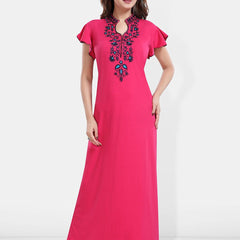 Be You Floral Embroidered Mandarin Collar Maxi Sweat Nightdress