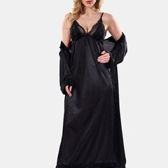 Be You Floral Lace Satin Night Dress With Robe