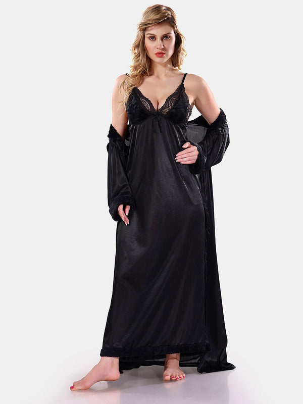 Be You Floral Lace Satin Night Dress With Robe
