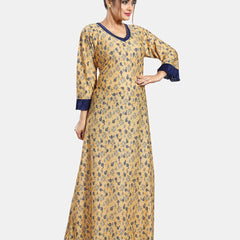 Be You Floral Printed V-Neck Satin Maxi Sweat Nightdress
