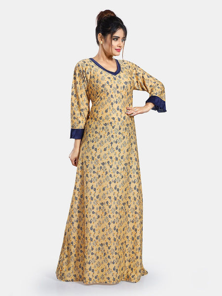 Be You Floral Printed V-Neck Satin Maxi Sweat Nightdress