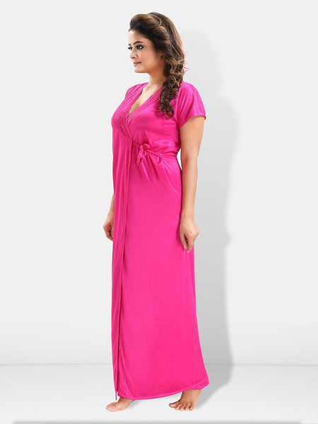 Be You 6 Pieces Satin Maxi Nightdress Set With Robe And Lingerie Set