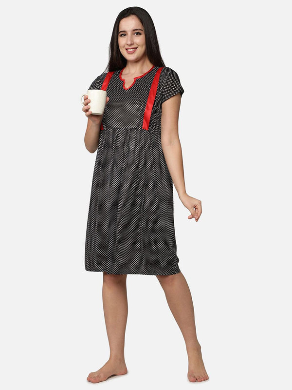 Be You Black Printed Nightdress