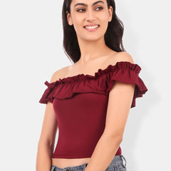 Be You Off-Shoulder Ruffles Cotton Bardot Crop Top
