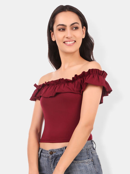 Be You Off-Shoulder Ruffles Cotton Bardot Crop Top
