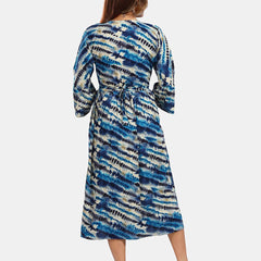 Be You Tie and Dye Printed Round Neck Bell Sleeves Maternity Fit & Flare Midi Dress