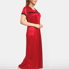Be You Self Design Square Neck Satin Maxi Nightdress