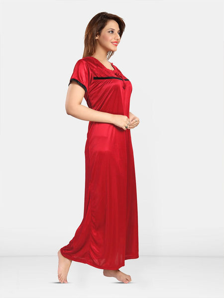 Be You Self Design Square Neck Satin Maxi Nightdress