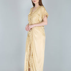Be You Cream-Coloured Solid Satin Maxi Nightdress