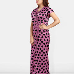 Be You Women Printed V-Neck Maxi Nightdress with Robe